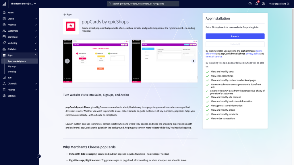 popCards installation page